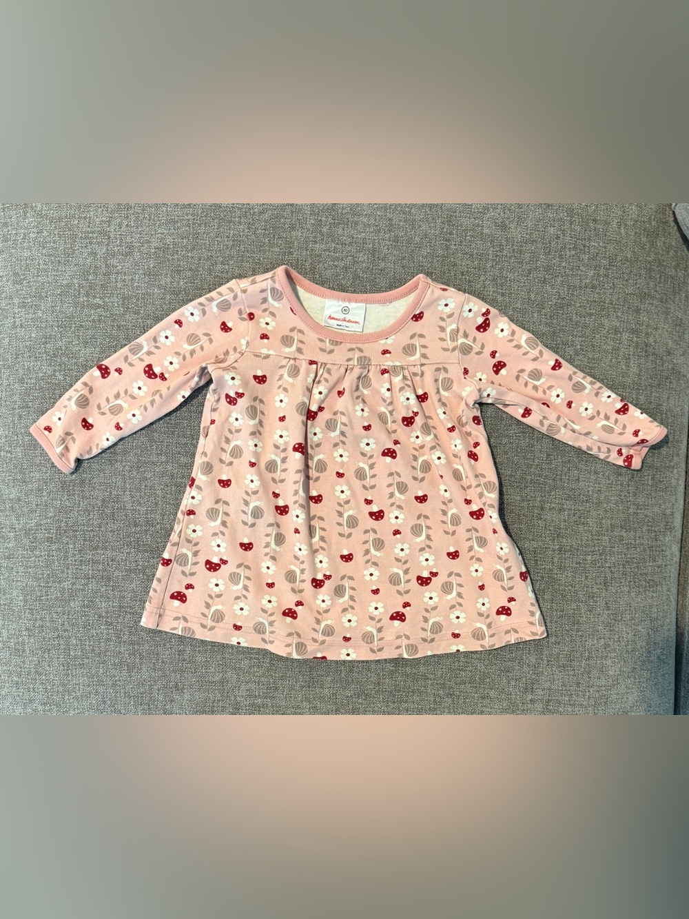 Hanna Andersson Pink Floral Mushroom Long Sleeve Dress 80 (US 18-24m)